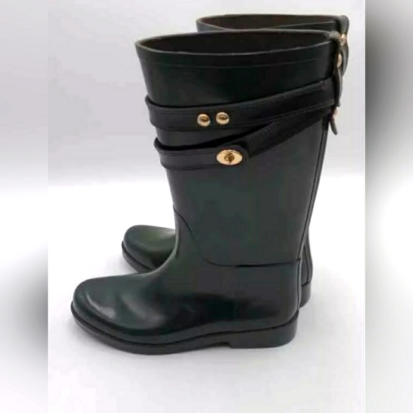 Coach Designer Tara Military Green Waterproof Knee High Rain Boots Women 8B - Picture 3 of 7